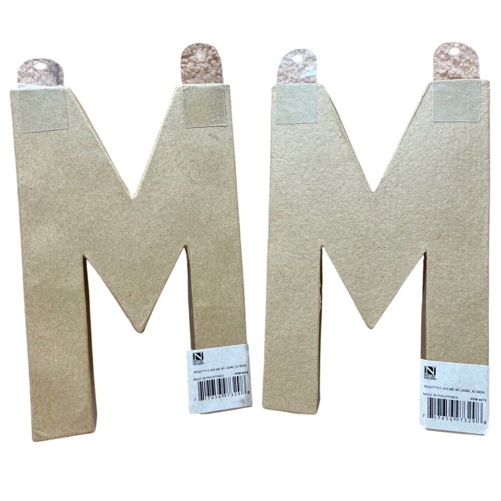 Nicole's Basic Crafts Corner Paper Mache Letter M 8 Inch 3D Kraft Brown 2 Pack